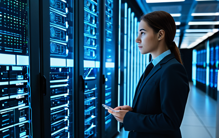 A focused professional individual, fully clothed in a modest business suit, standing in a modern, well-lit data center. The individual is thoughtfully observing a complex holographic interface that displays architectural blueprints of interconnected digital systems. The background features rows of sleek server racks illuminated by soft, futuristic lighting. Perfect anatomy, correct proportions, natural pose, well-formed hands, proper finger count, natural body proportions. Professional photography, high-resolution, strategic, futuristic. safe for work, appropriate content, fully clothed, professional dress, professional, modest.