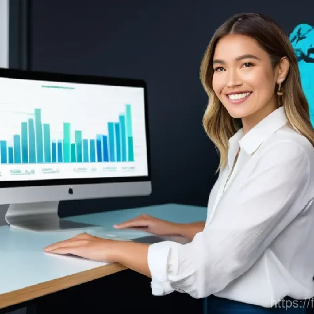 웹 기술을 통한 데이터 시각화 기법 - **Prompt: "A dynamic, engaging female data influencer, in her late 20s or early 30s, stands confiden...
