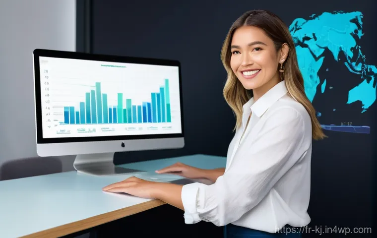 웹 기술을 통한 데이터 시각화 기법 - **Prompt: "A dynamic, engaging female data influencer, in her late 20s or early 30s, stands confiden...
