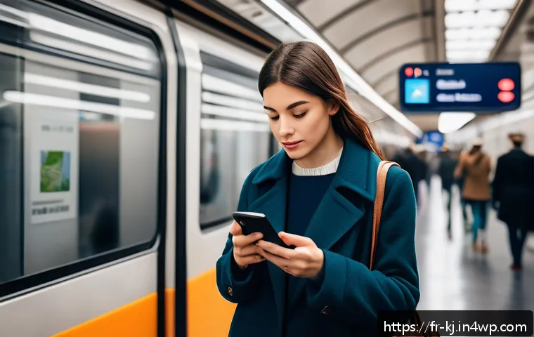 프로그레시브 웹 앱 PWA 의 장점과 활용 - A sleek, modern Parisian metro scene showing a young professional woman using a Progressive Web App ...